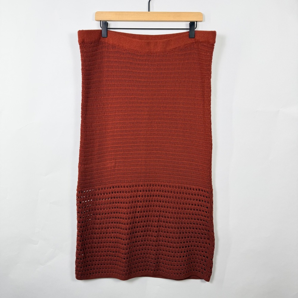 Nine West Rust‎ Crochet Knit Maxi Skirt XXL Boho Resort Beach Cover Up